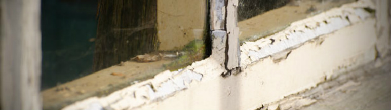 Paint cracking of window sill, an environmental health hazard.